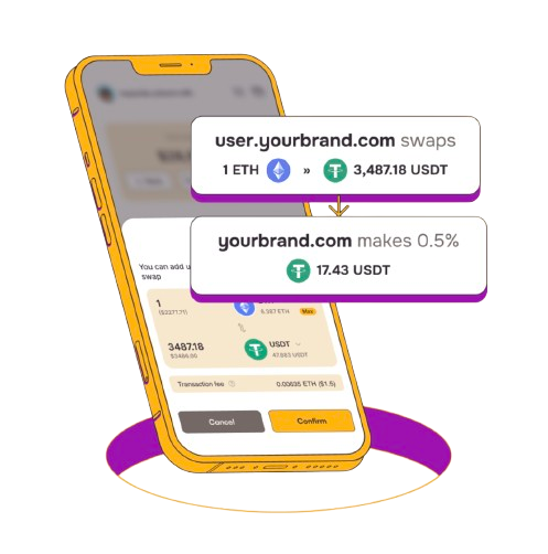 Unicorn wallet swap earning a 0.5% fee on user.yourbrand.com